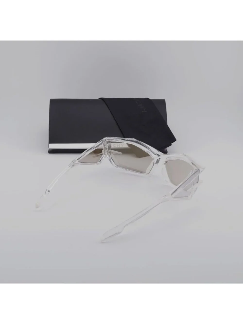 Givenchy GV40049U 26G Sunglasses Transparent Geometric Frame, Silver Lenses